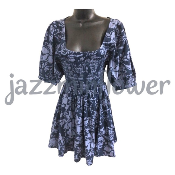 Free People Dresses & Skirts - Free people‎ dark navy blue dear delilah puff sleeve smocked babydoll mini dress